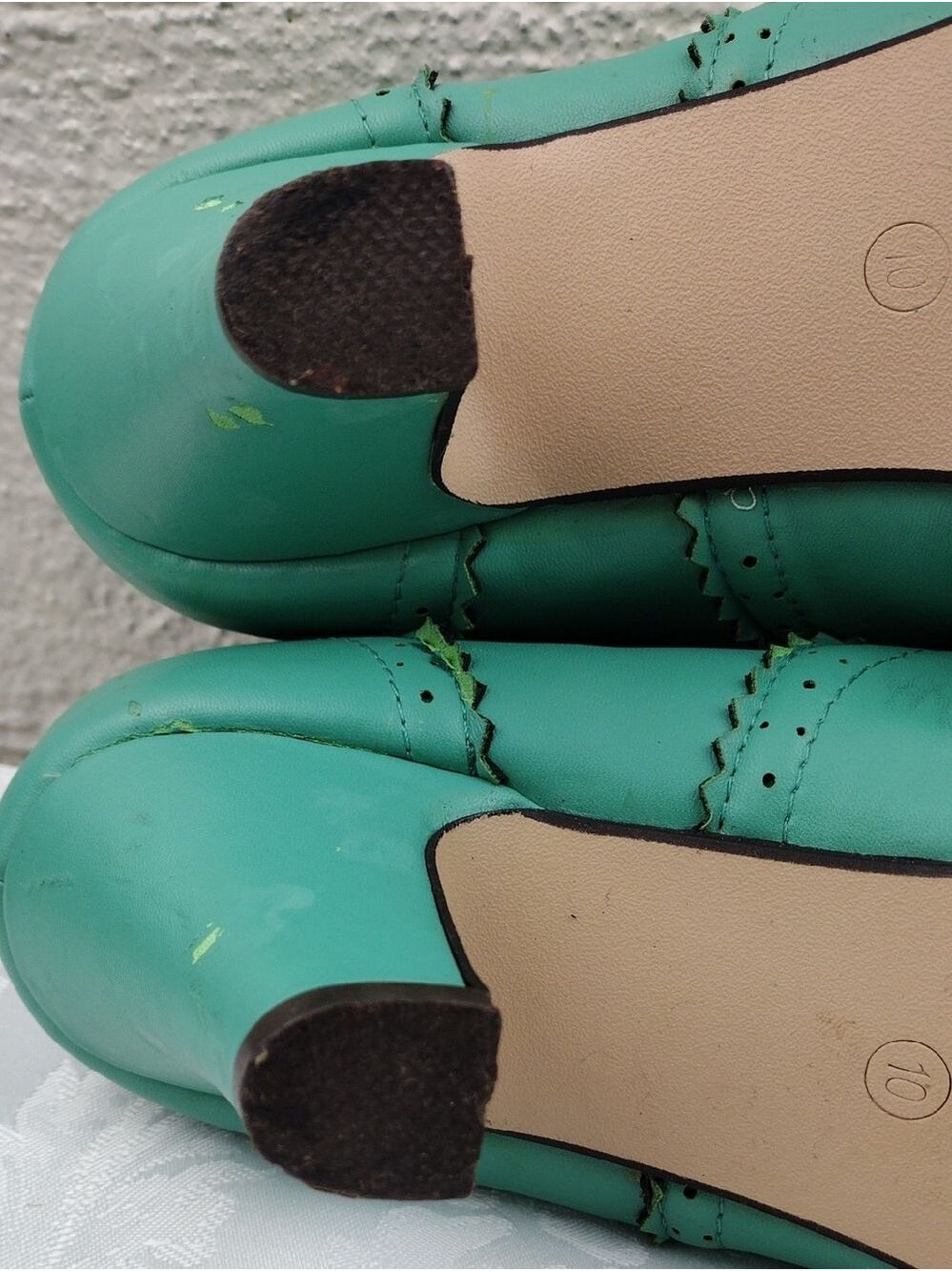 Machi Coca-01 Teal Leather Lace Up Scalloped Upper Heeled 1930 Style Oxford Shoe - Picture 9 of 16